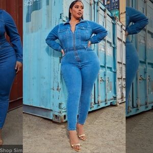 Fashion nova denim Stretch Button Front  Jumpsuit